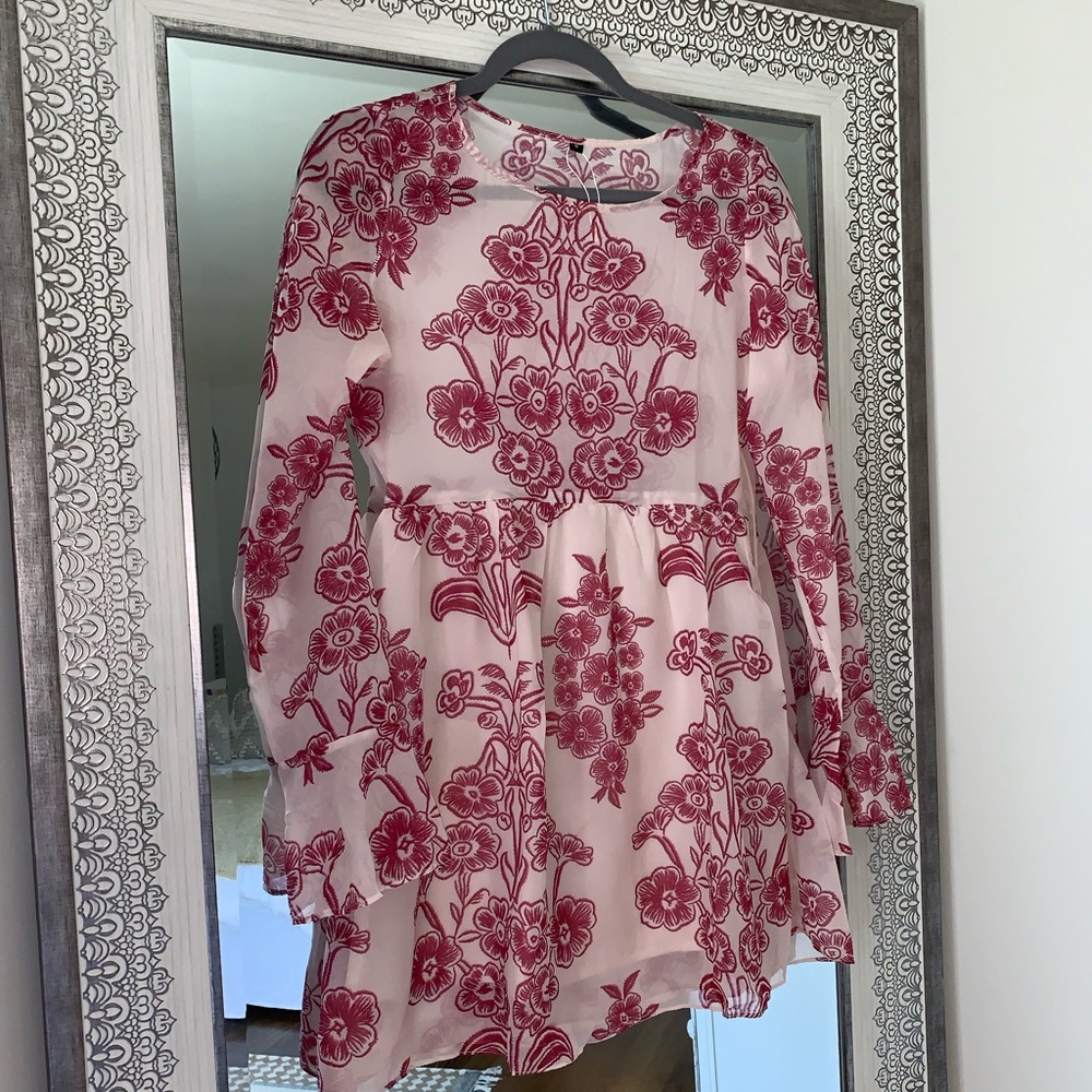 Red floral mini dress